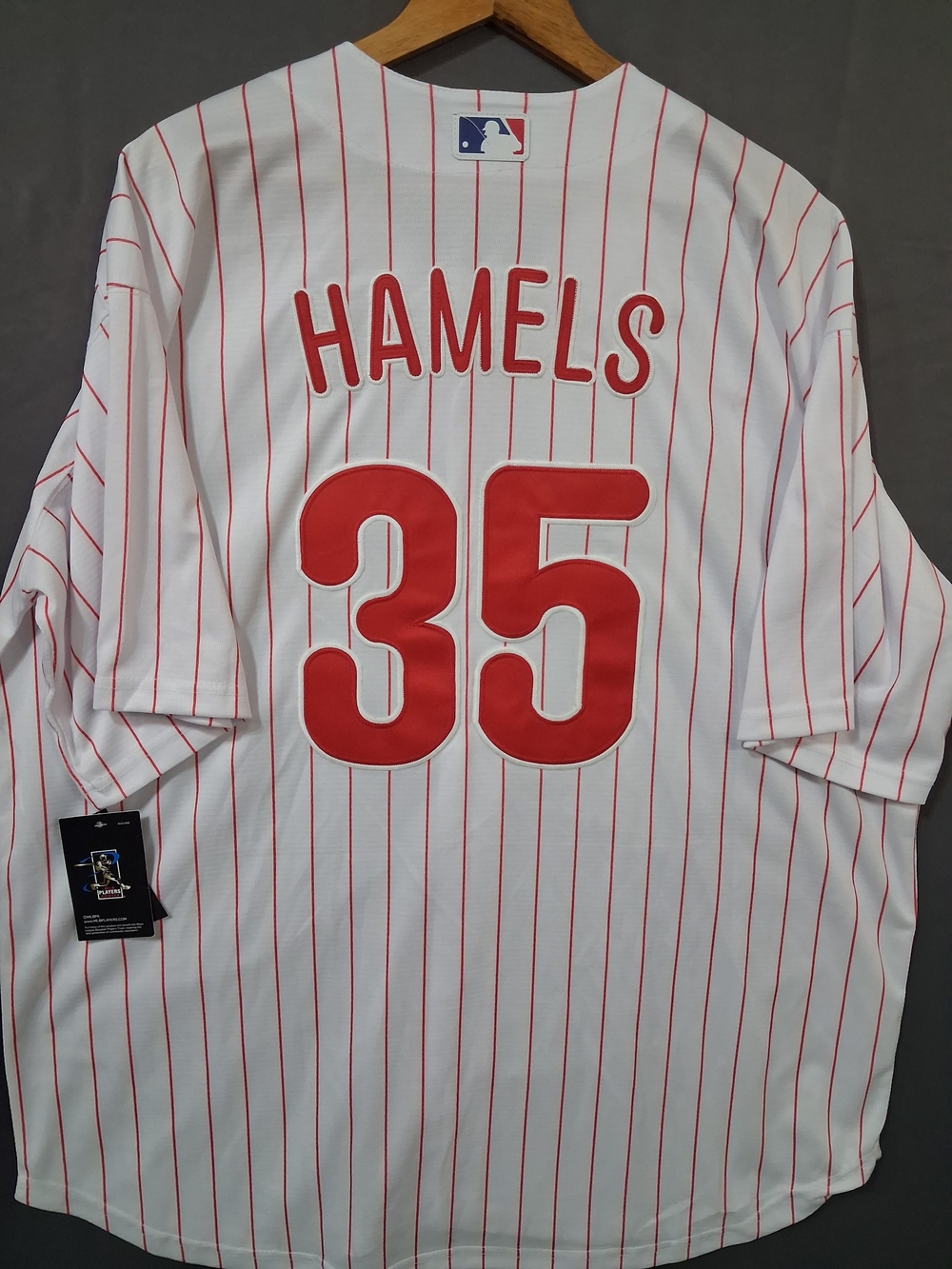 NWT MLB Cole Hamels #35 White & Red Pinstripe Jersey